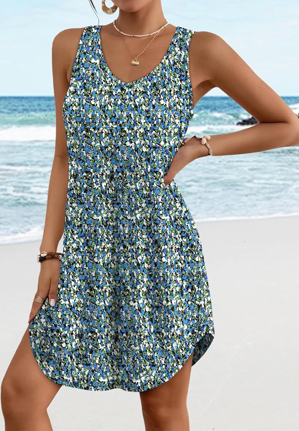 Women’s Flowy Sundress – Sleeveless V-Neck Beach Cover Up