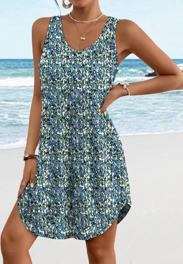 Women’s Flowy Sundress – Sleeveless V-Neck Beach Cover Up