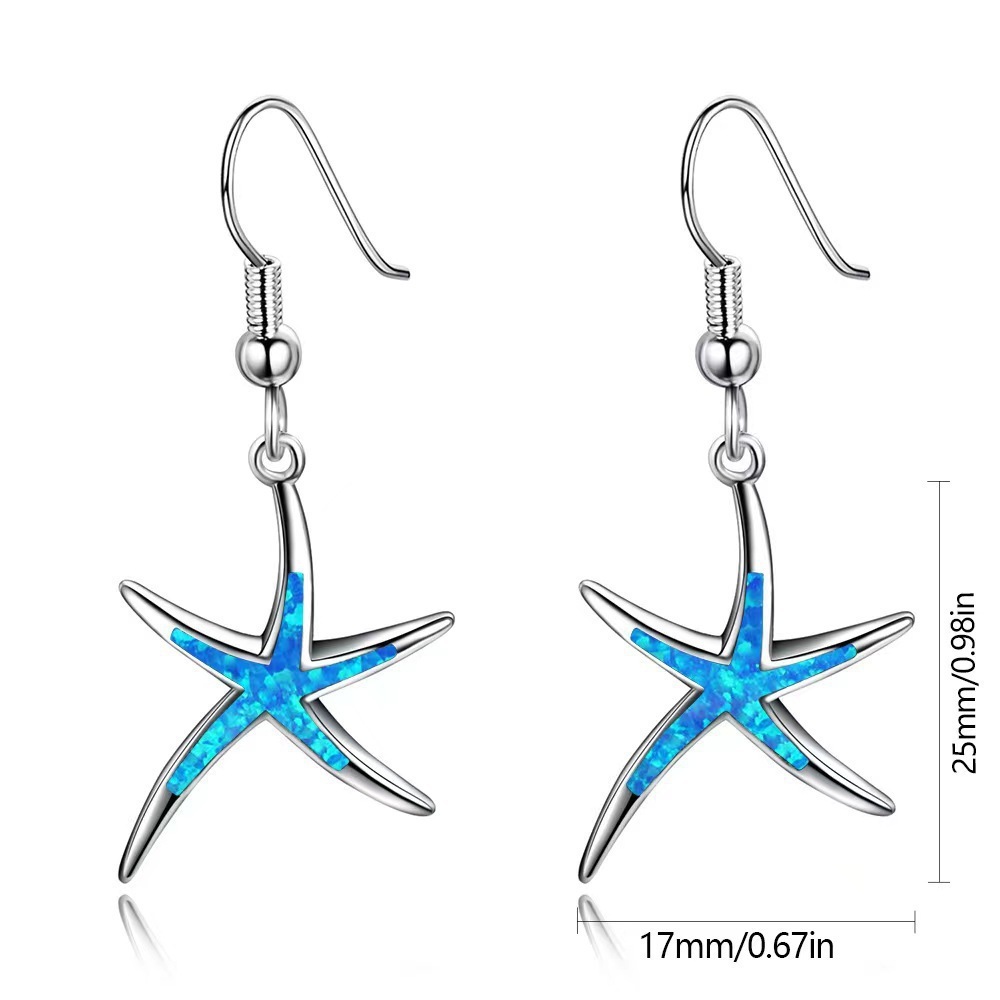 1pair Elegant Starfish Dangle Earrings, Imitation Opal Earrings, Beach Holiday Jewelry