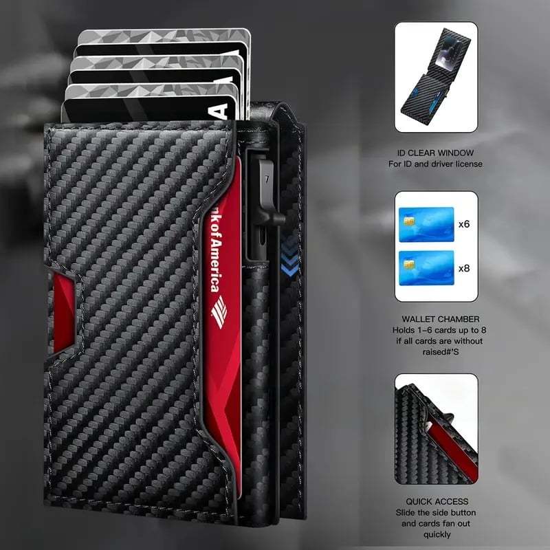 ✨Wallet - With Pop Up Aluminum Case Money Clip Slim Leather Slots Credit Card Holder RFID Blocking Bifold Minimalist Wallet