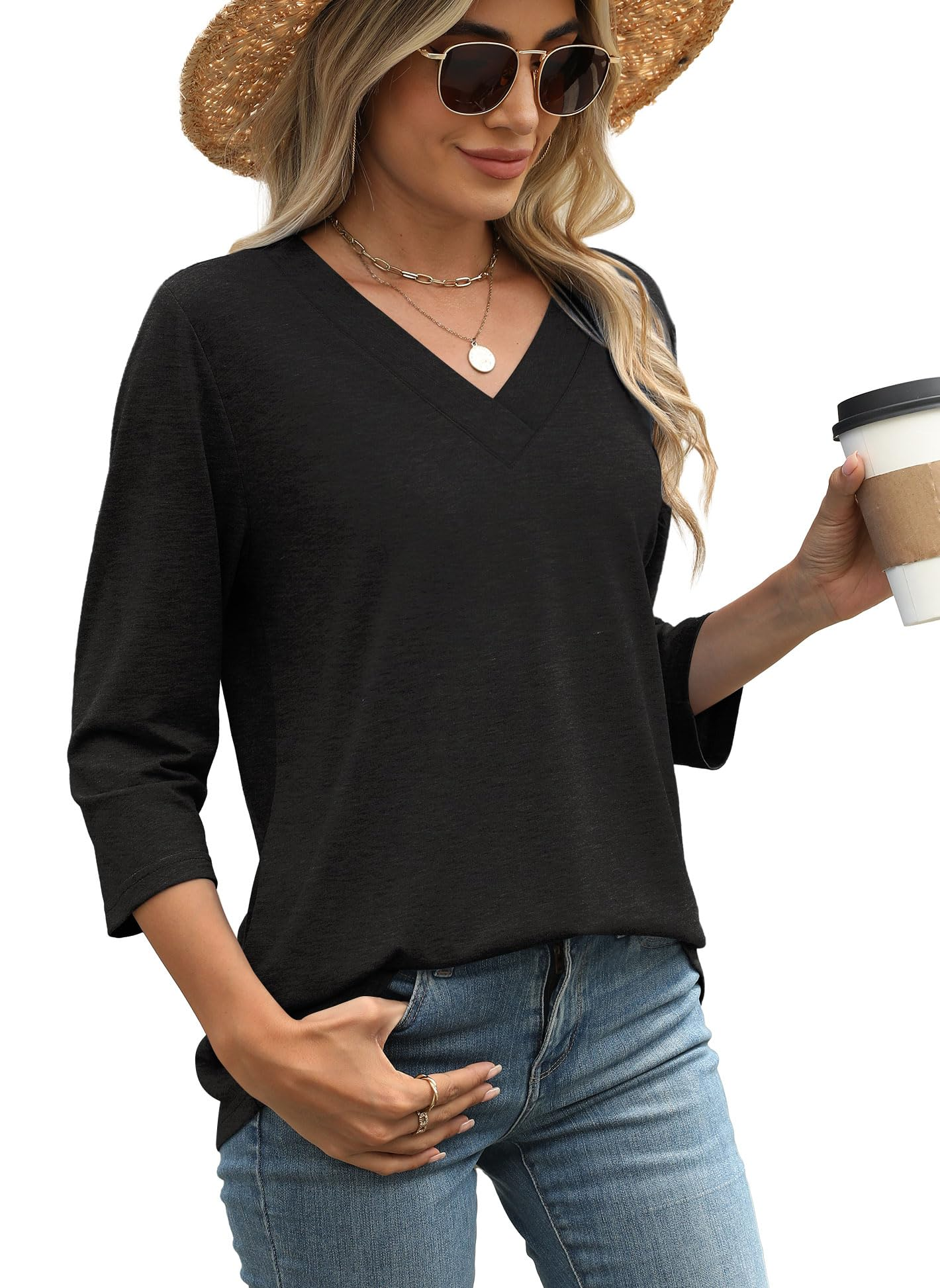 Women's V-neck casual waist knitted long-sleeved T-shirt