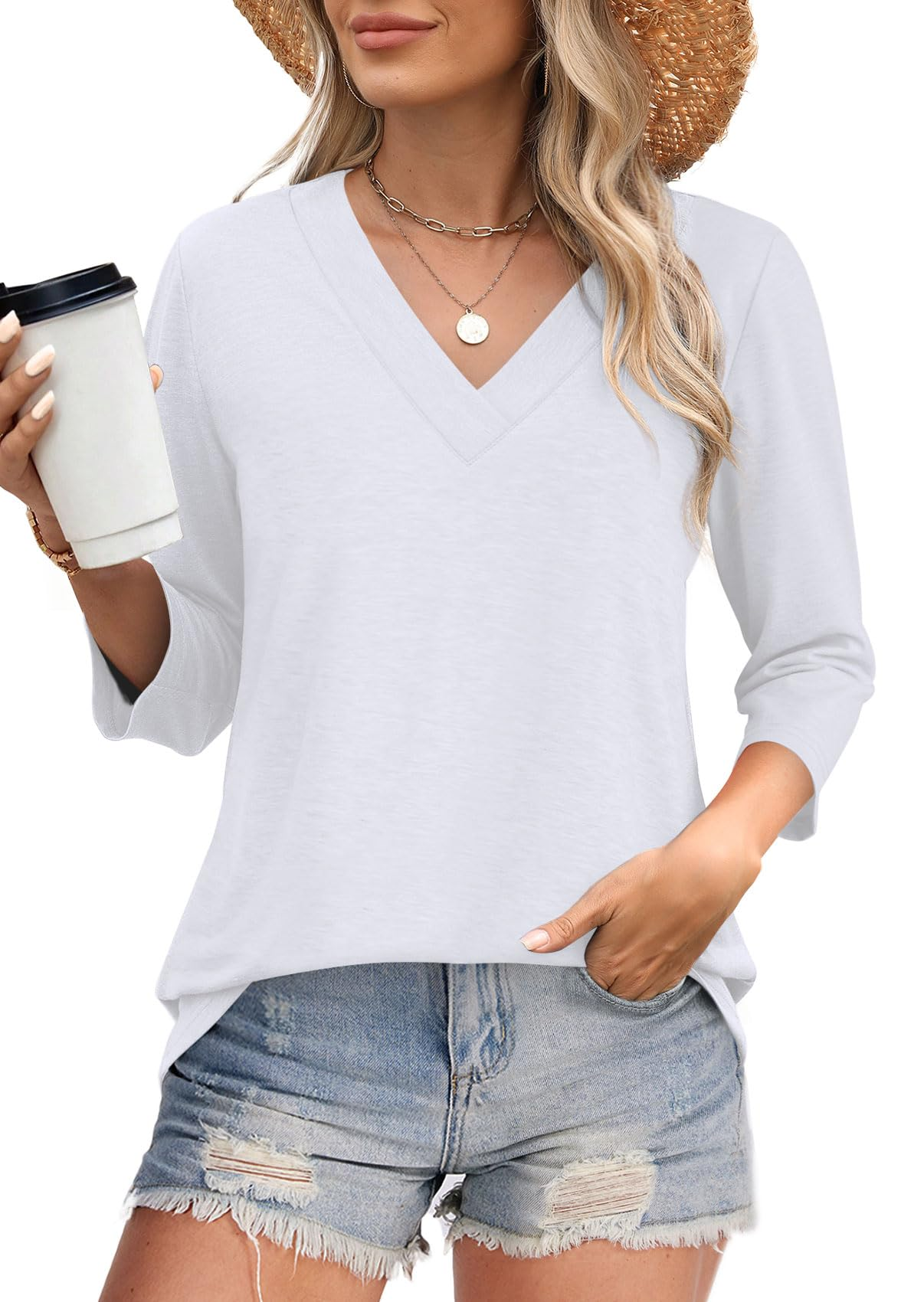 Women's V-neck casual waist knitted long-sleeved T-shirt