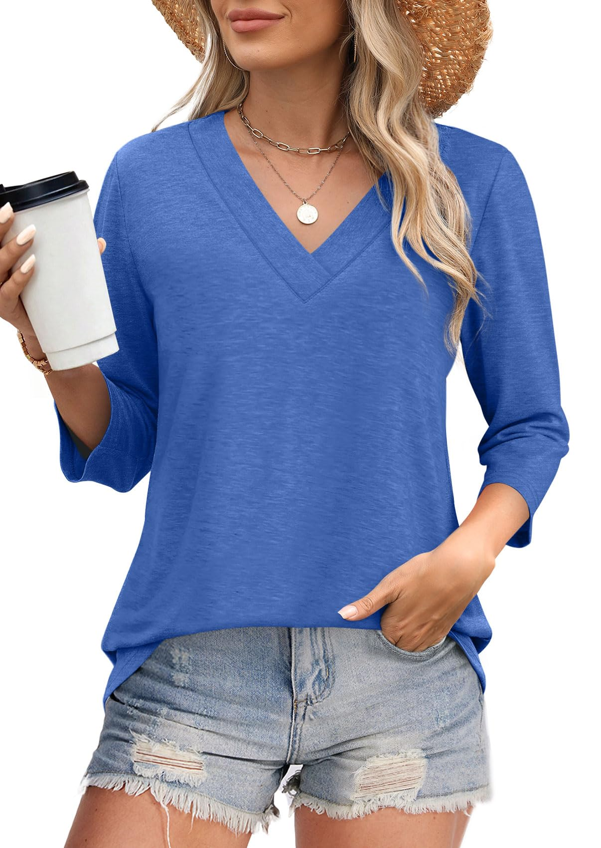 Women's V-neck casual waist knitted long-sleeved T-shirt