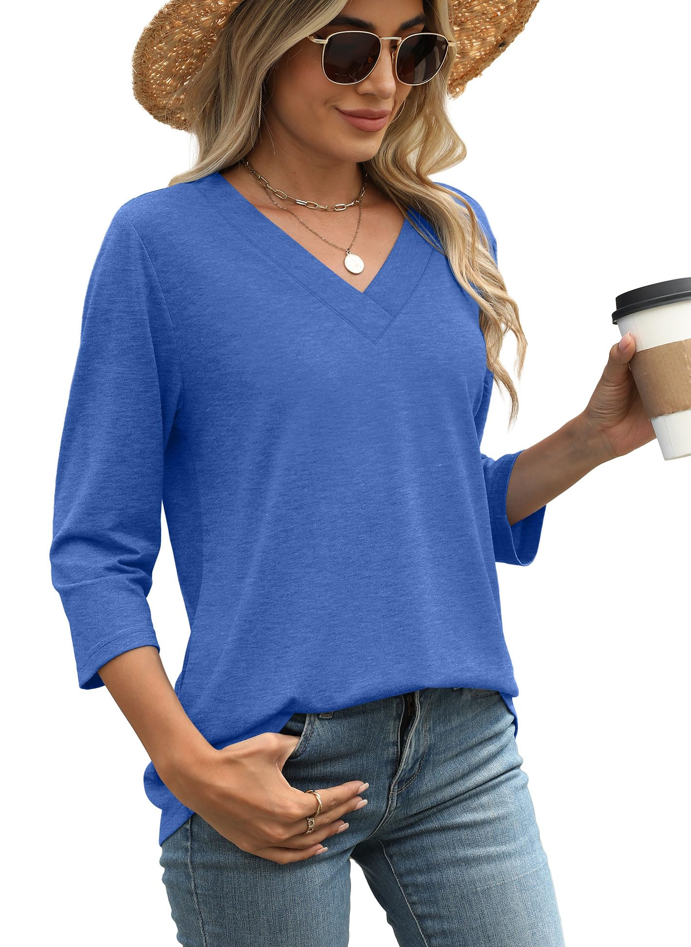 Women's V-neck casual waist knitted long-sleeved T-shirt