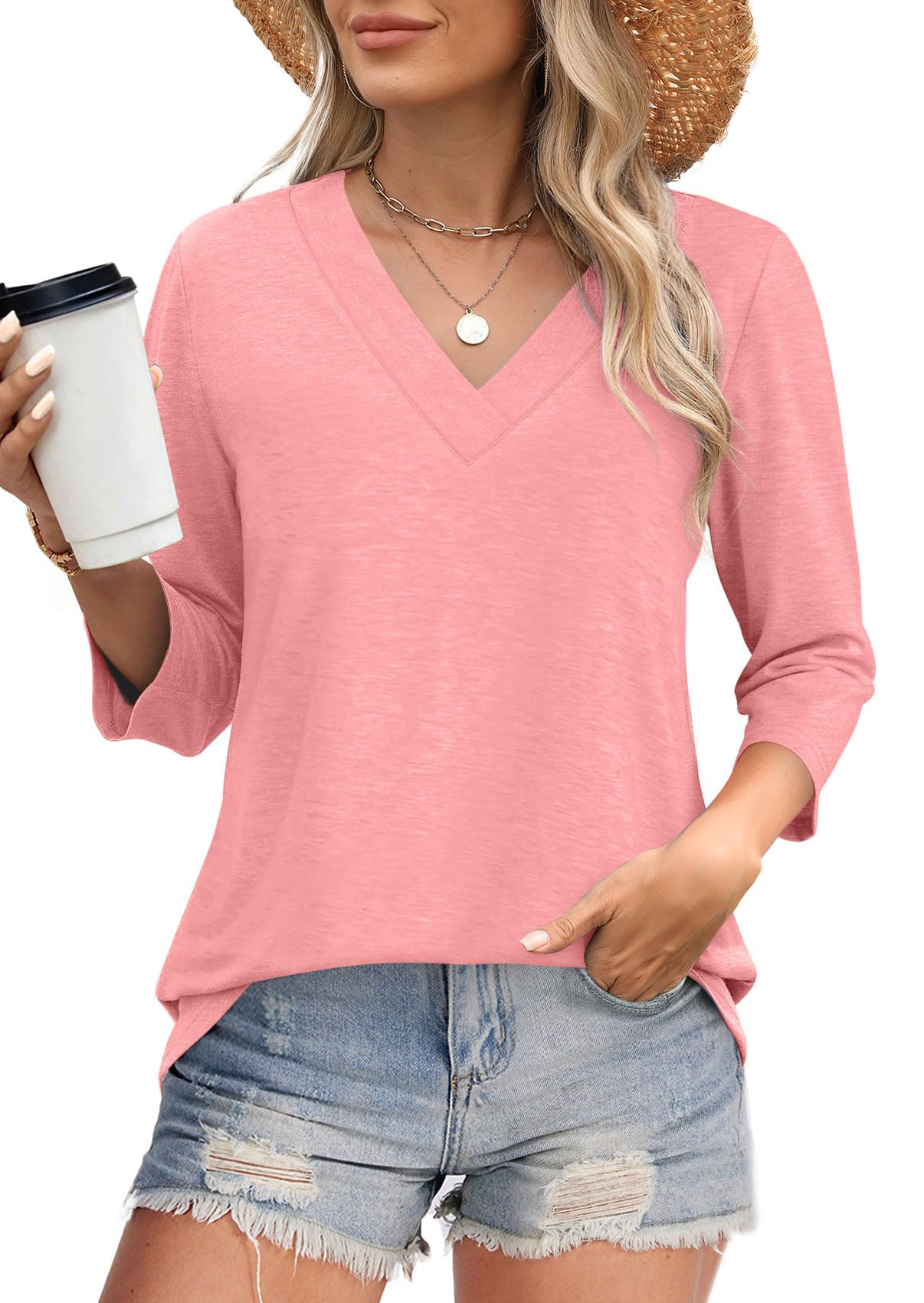 Women's V-neck casual waist knitted long-sleeved T-shirt
