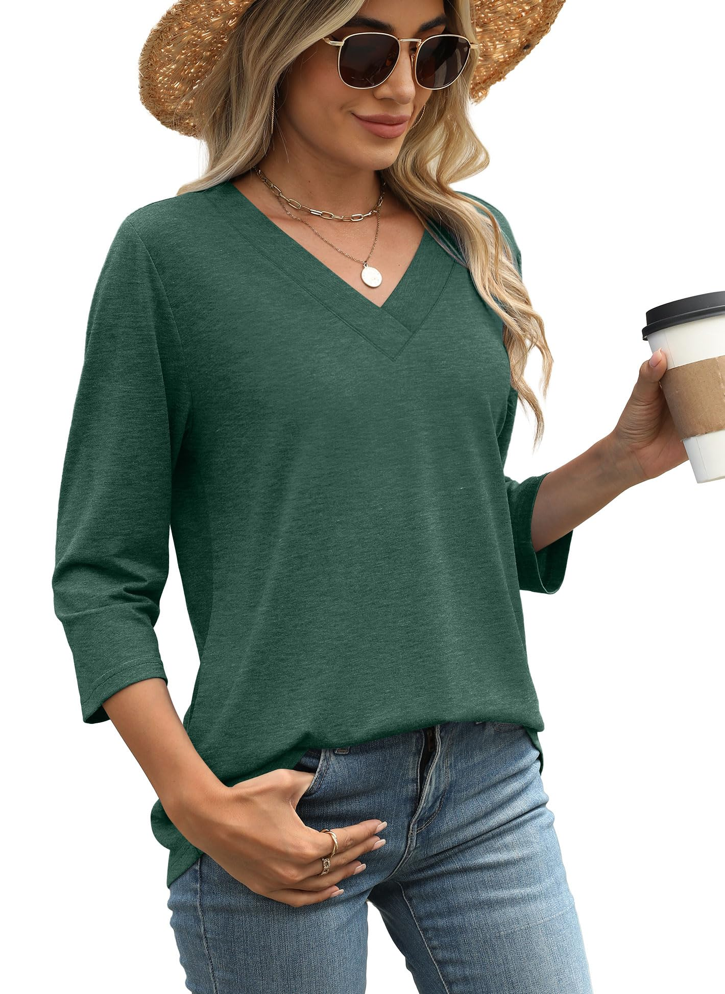 Women's V-neck casual waist knitted long-sleeved T-shirt