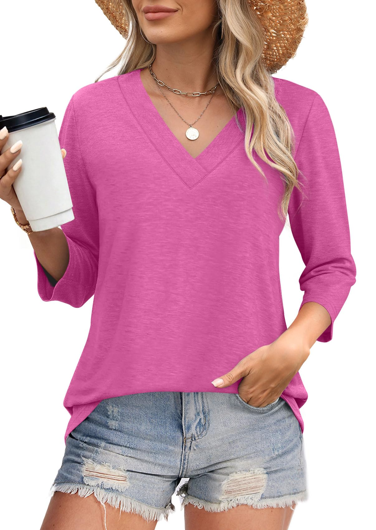 Women's V-neck casual waist knitted long-sleeved T-shirt