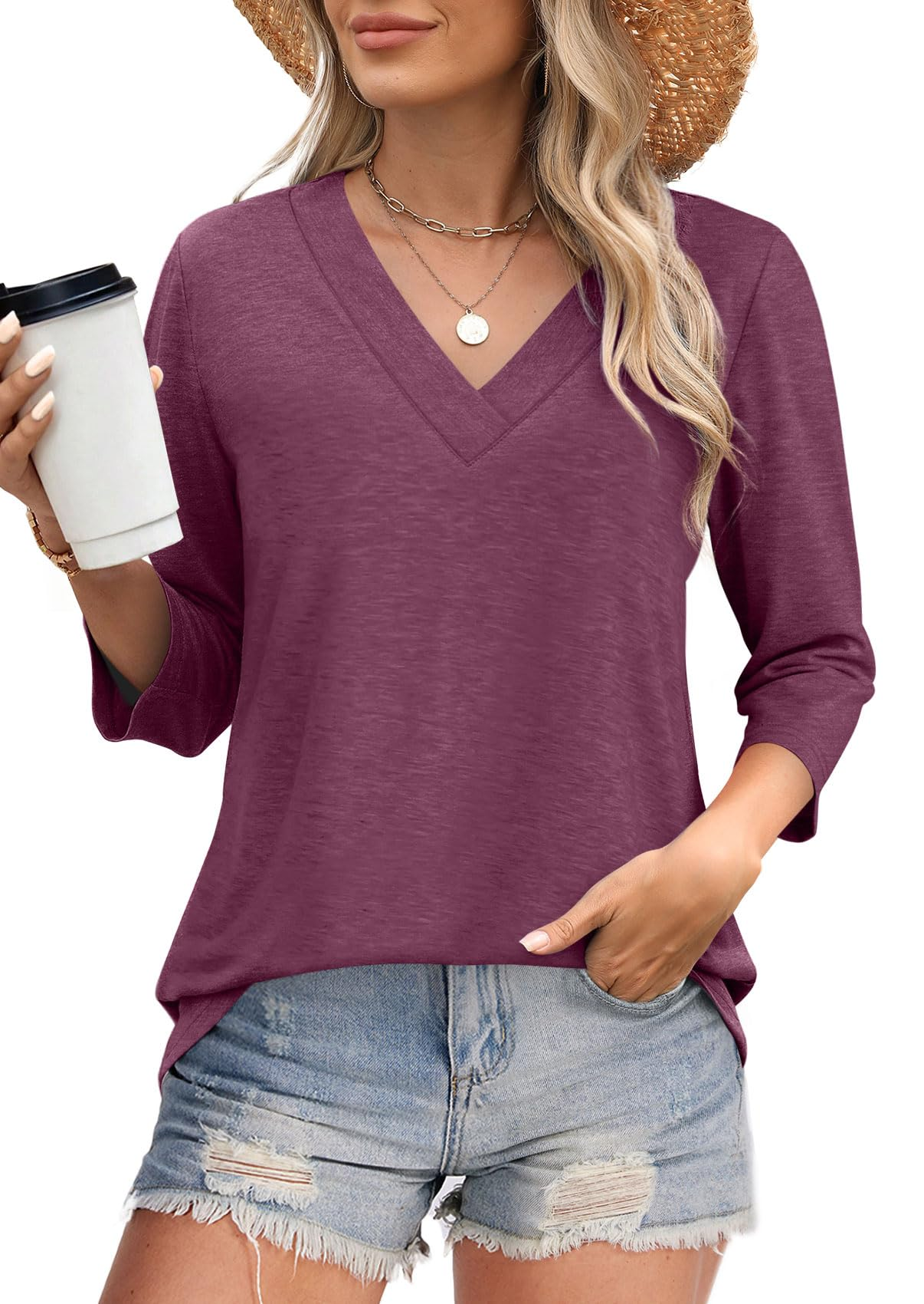 Women's V-neck casual waist knitted long-sleeved T-shirt