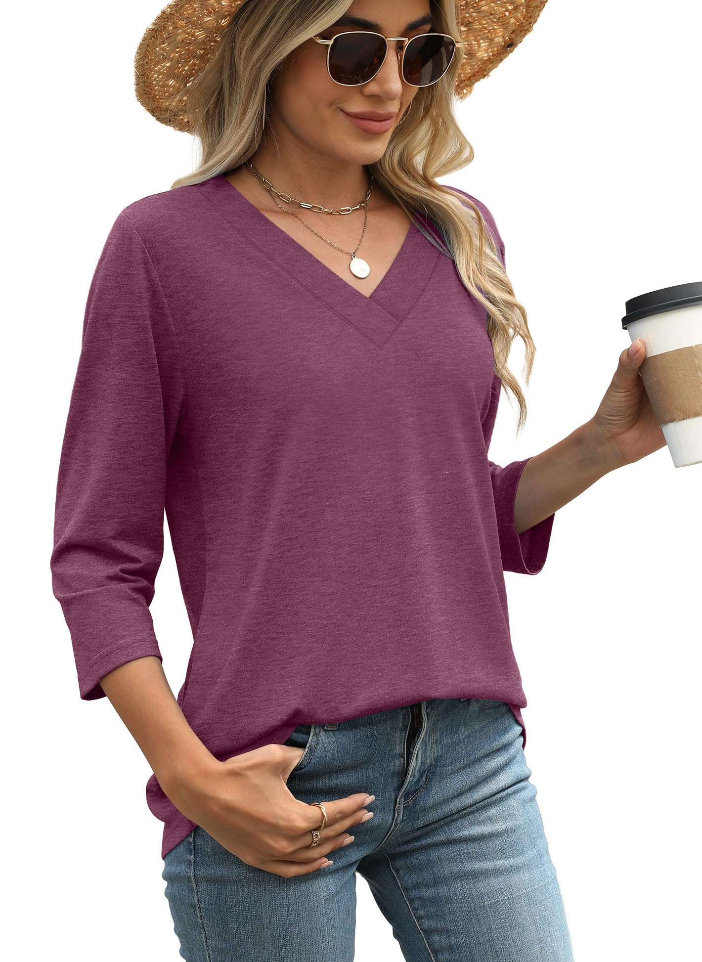 Women's V-neck casual waist knitted long-sleeved T-shirt