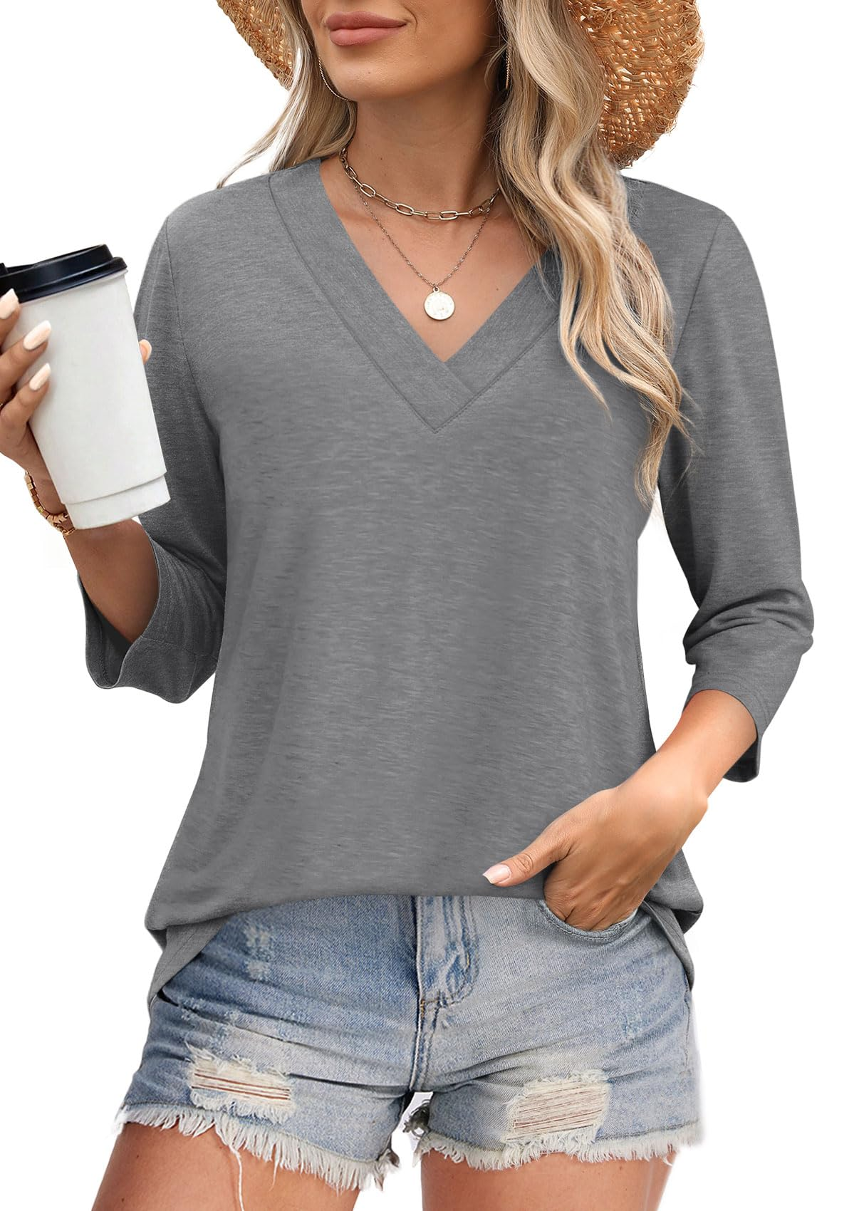 Women's V-neck casual waist knitted long-sleeved T-shirt