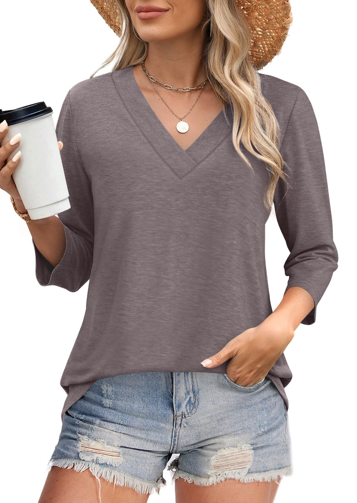 Women's V-neck casual waist knitted long-sleeved T-shirt