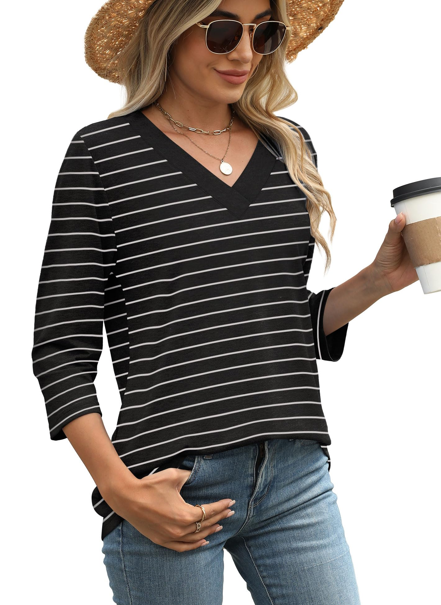 Women's V-neck casual waist knitted long-sleeved T-shirt