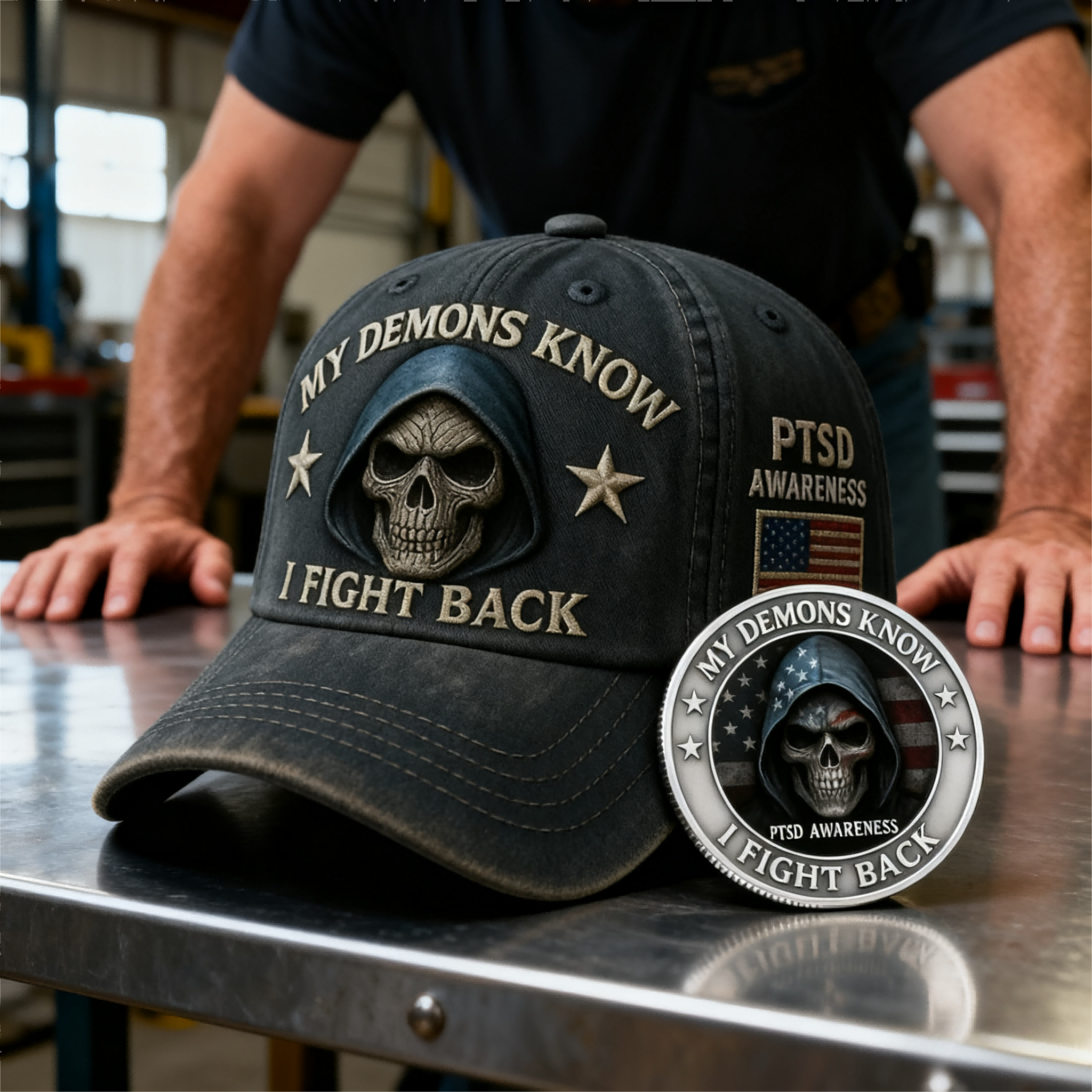 🏅Veteran's Day 50% OFF - 💀 “My Demons Know I Fight Back” PTSD Awareness Set 🇺🇸