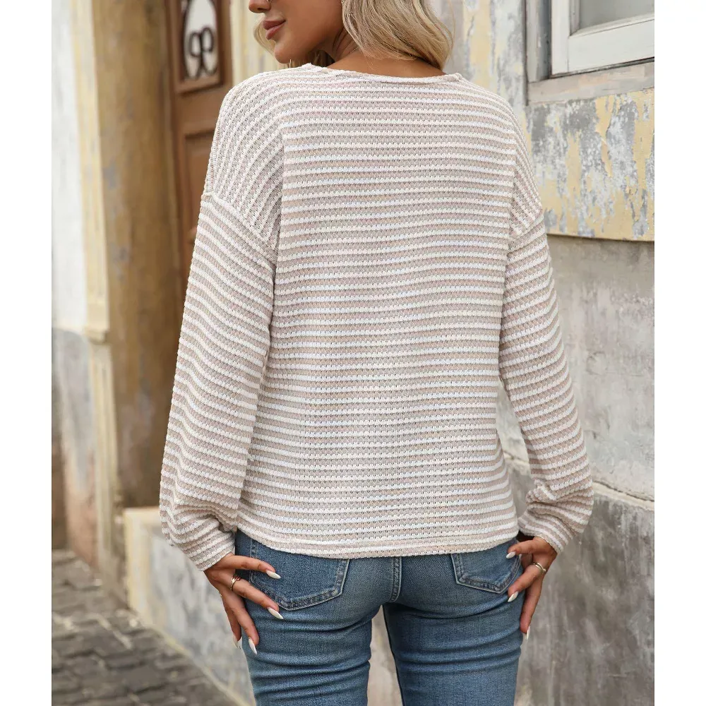 🎄Clearance Sale 🔥 Women's long-sleeved V-neck button-down waffle-knit shirt