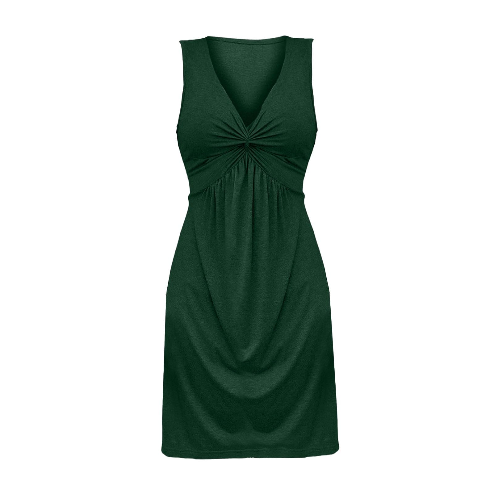 Sleeveless V-Neck Dress with Chest Twist, Ruffles and Waist Cinching