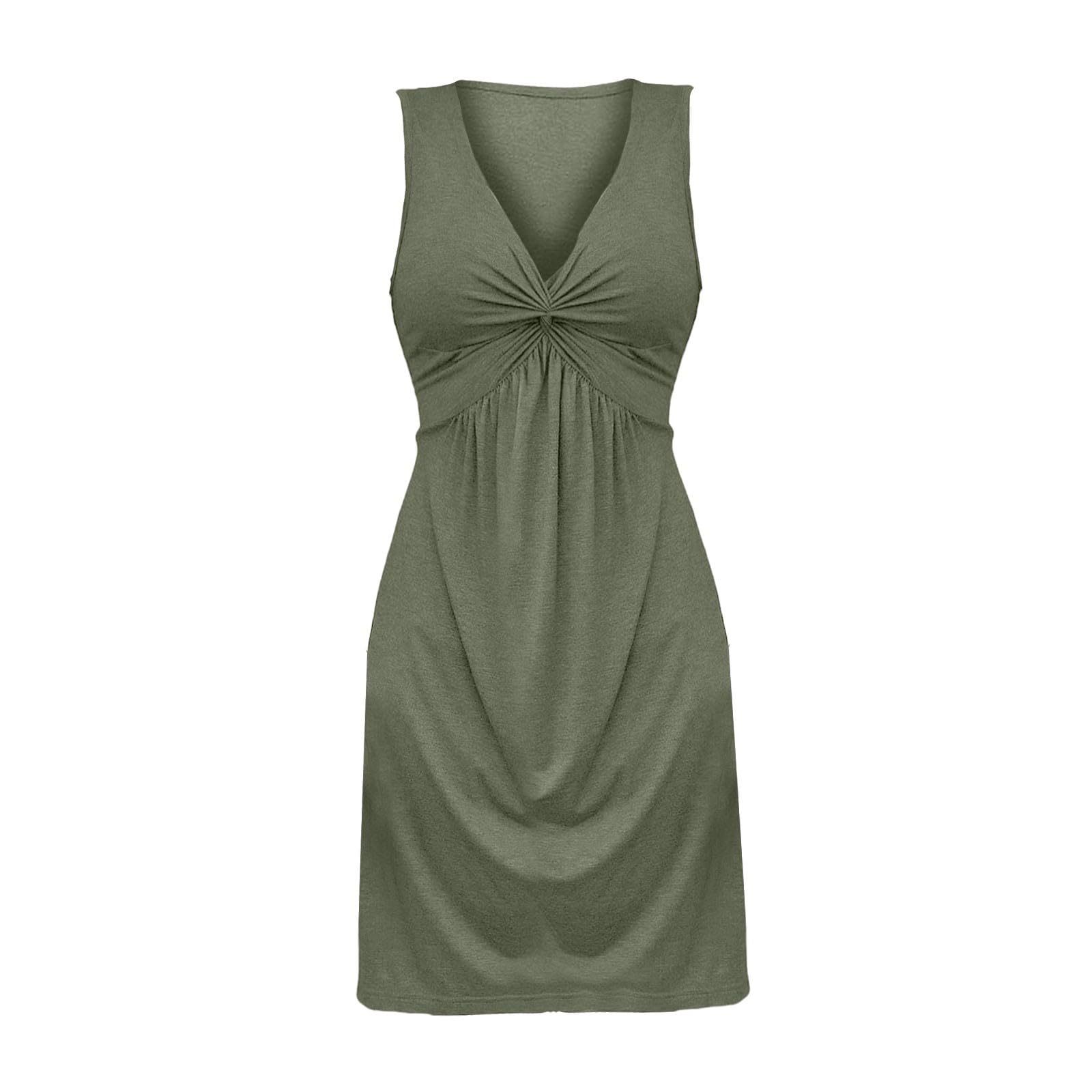 Sleeveless V-Neck Dress with Chest Twist, Ruffles and Waist Cinching