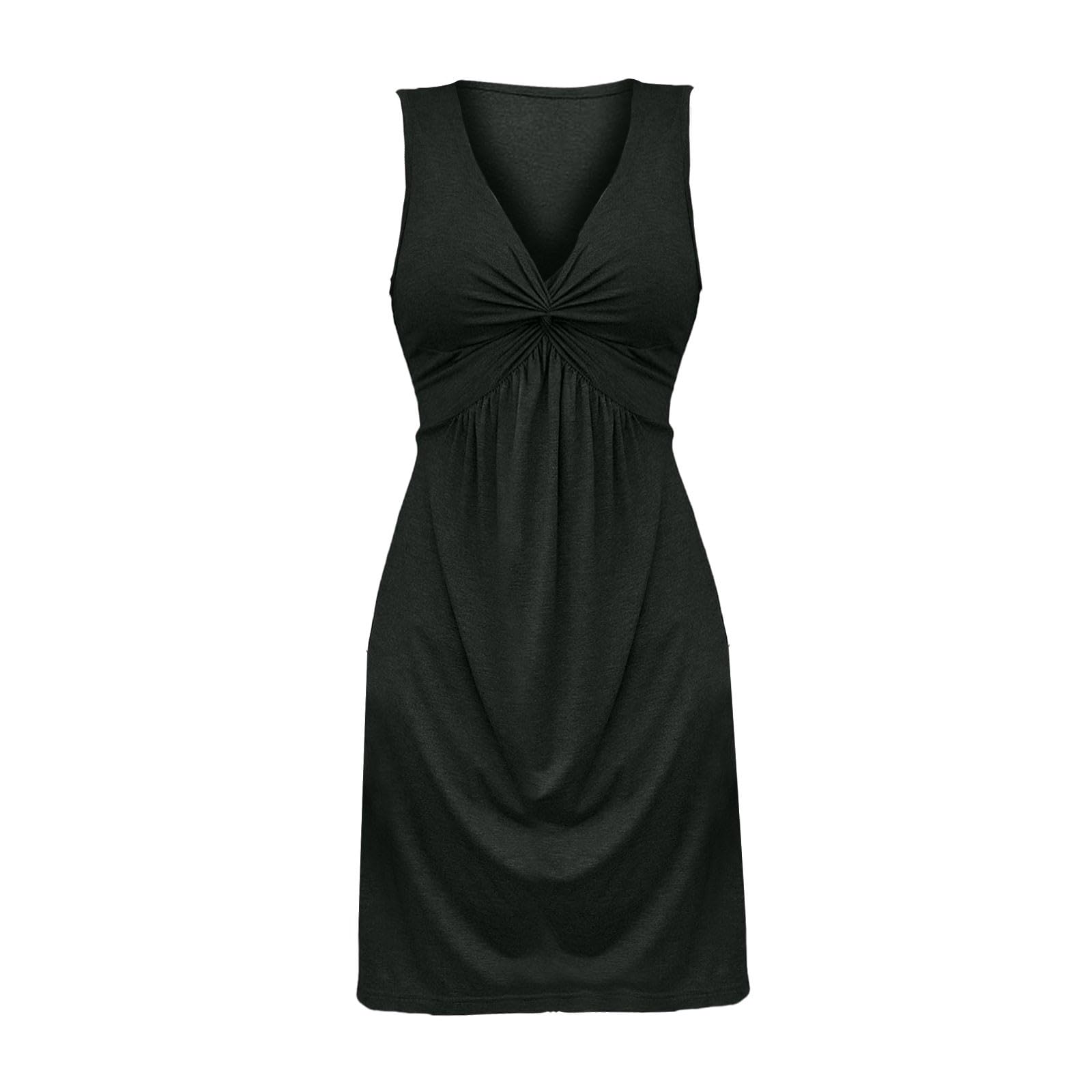 Sleeveless V-Neck Dress with Chest Twist, Ruffles and Waist Cinching