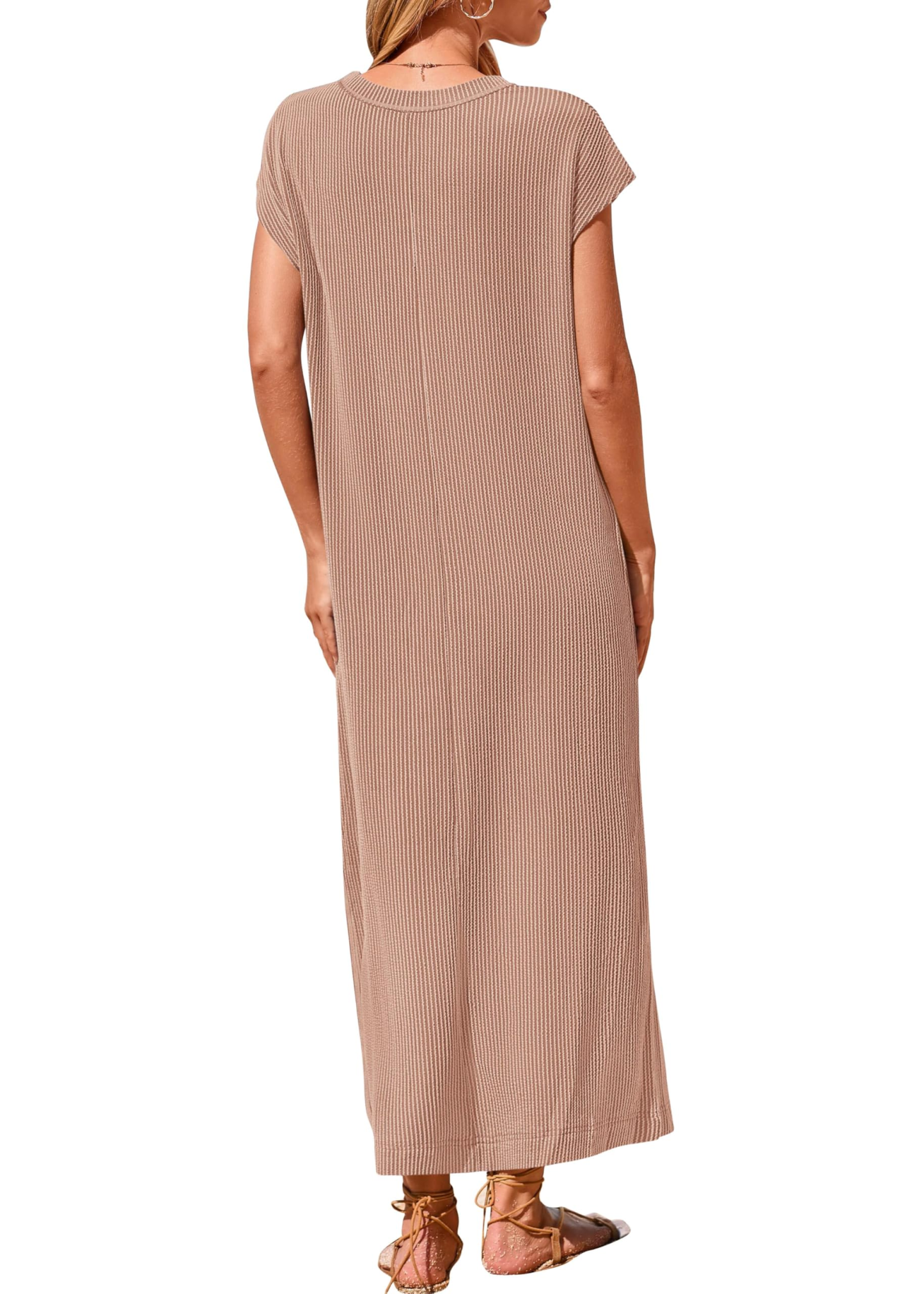 Summer ribbed knit button loose split henley short-sleeve maxi dress