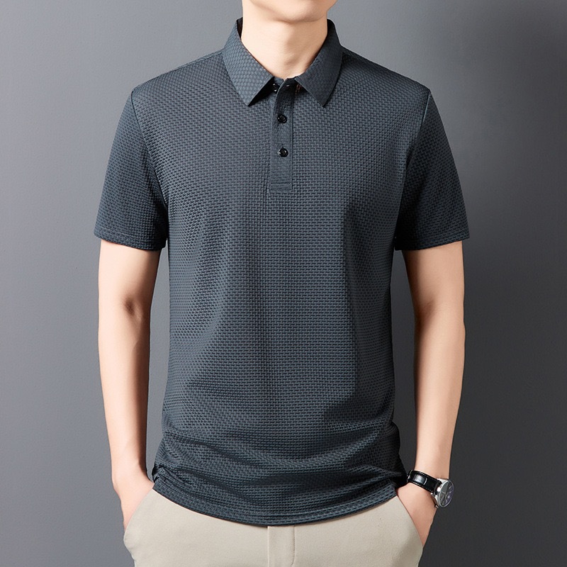 Men's short sleeve polo shirt simple solid color casual breathable top