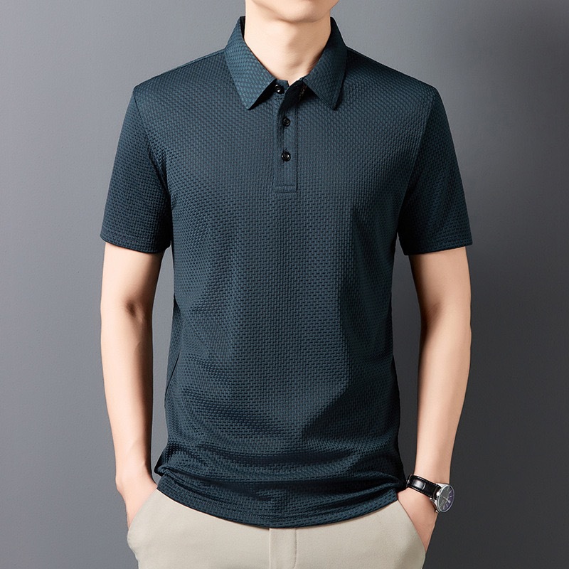 Men's short sleeve polo shirt simple solid color casual breathable top