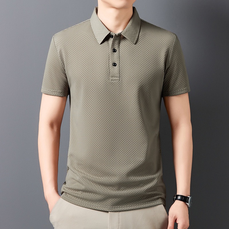 Men's short sleeve polo shirt simple solid color casual breathable top