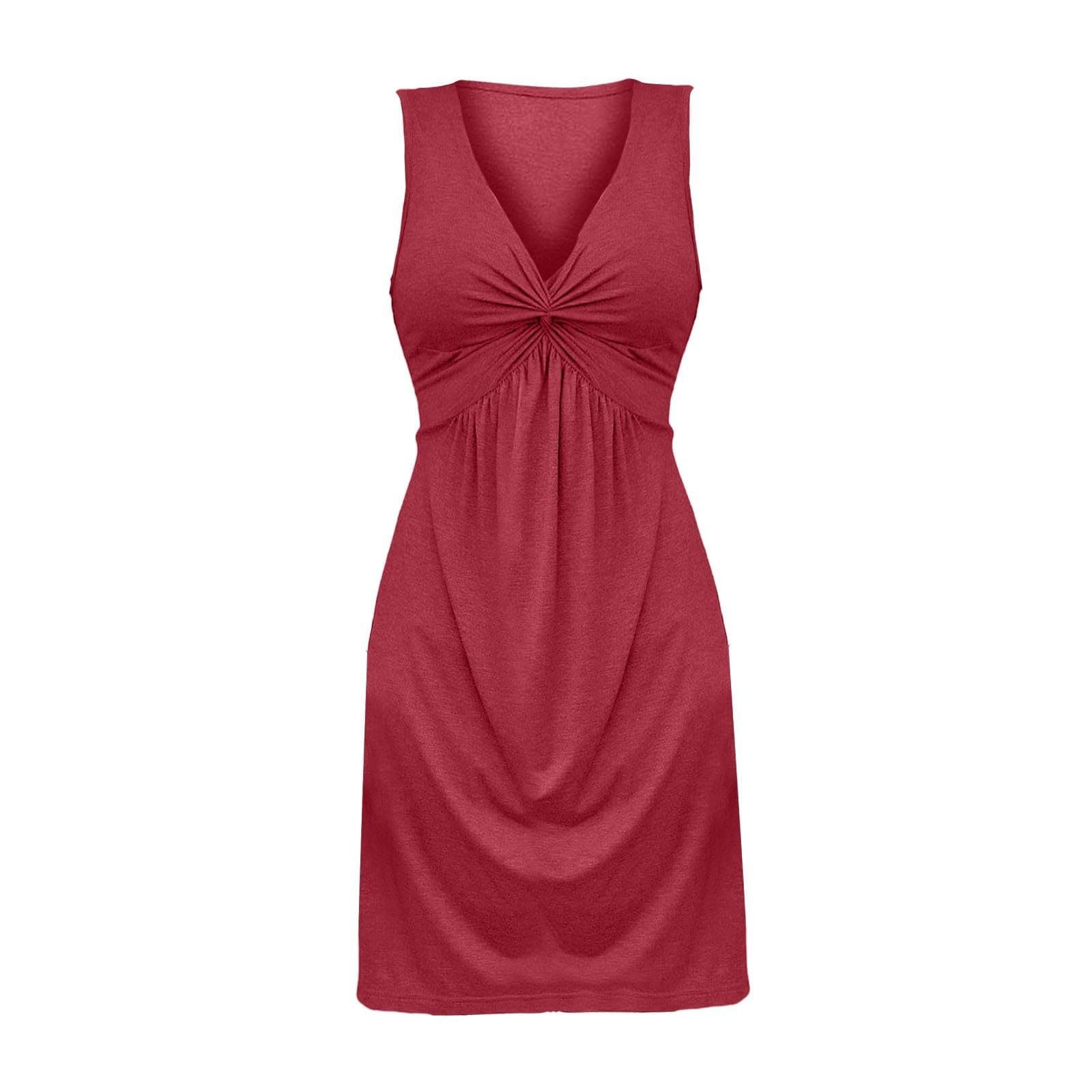Sleeveless V-Neck Dress with Chest Twist, Ruffles and Waist Cinching