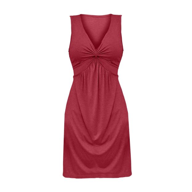 Sleeveless V-Neck Dress with Chest Twist, Ruffles and Waist Cinching
