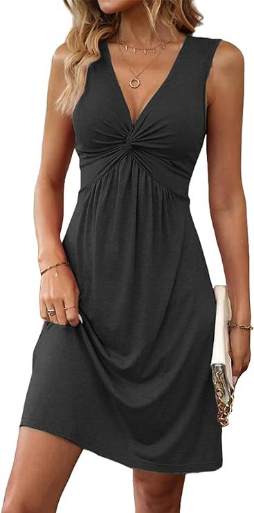 Sleeveless V-Neck Dress with Chest Twist, Ruffles and Waist Cinching