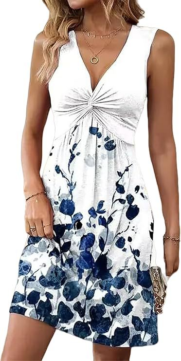 Sleeveless V-Neck Dress with Chest Twist, Ruffles and Waist Cinching