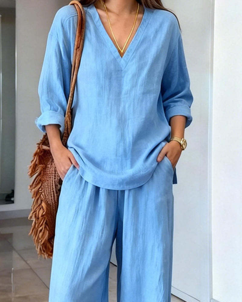 Casual Loose Fit Cotton Blend 2-Piece Set