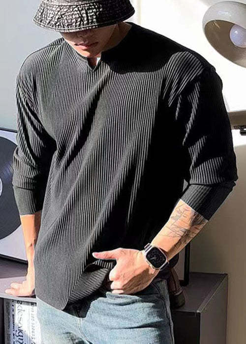 Spring Shirt Cotton V Neck T Solid Men Simple White