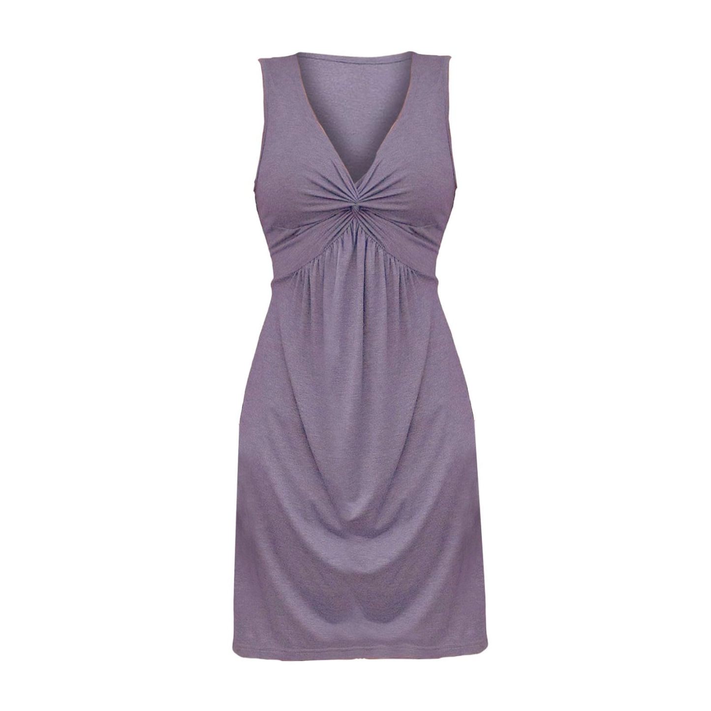 Sleeveless V-Neck Dress with Chest Twist, Ruffles and Waist Cinching