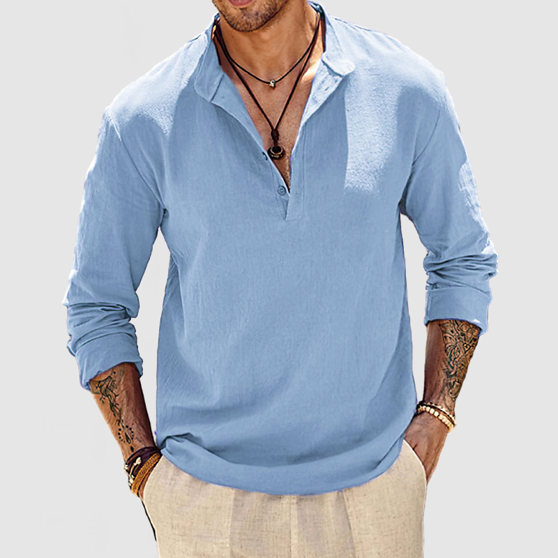 Men's Beach Daily Cotton Linen Henley Shirt