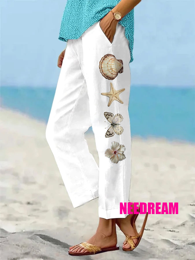 Women's Watercolor Shell Loose Casual Pants (With Pockets)