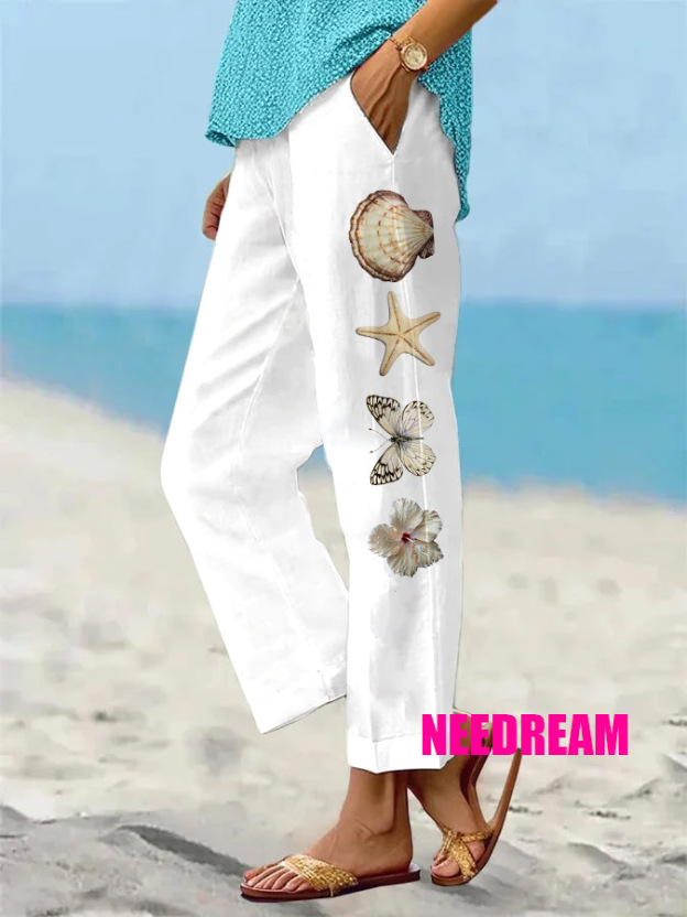 Women's Watercolor Shell Loose Casual Pants (With Pockets)