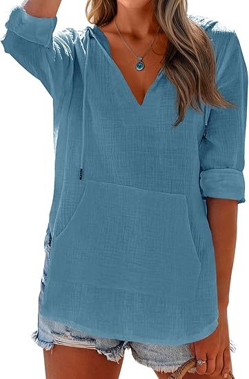 👗Women's Beach Cover Up hoodies sweatshirt Long Sleeve V Neck Pocketed Hooded Shirt Top