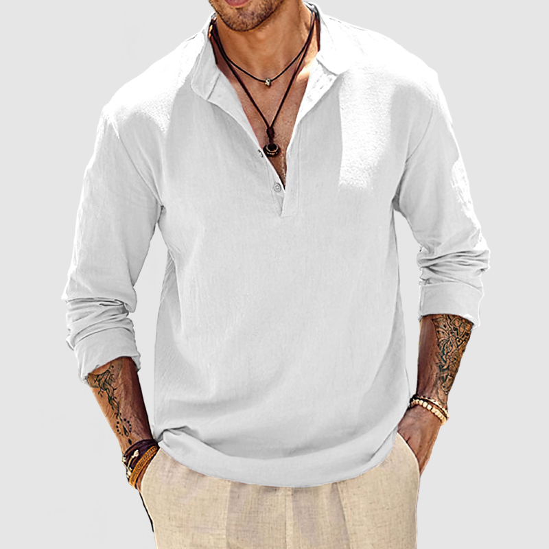 Men's Beach Daily Cotton Linen Henley Shirt