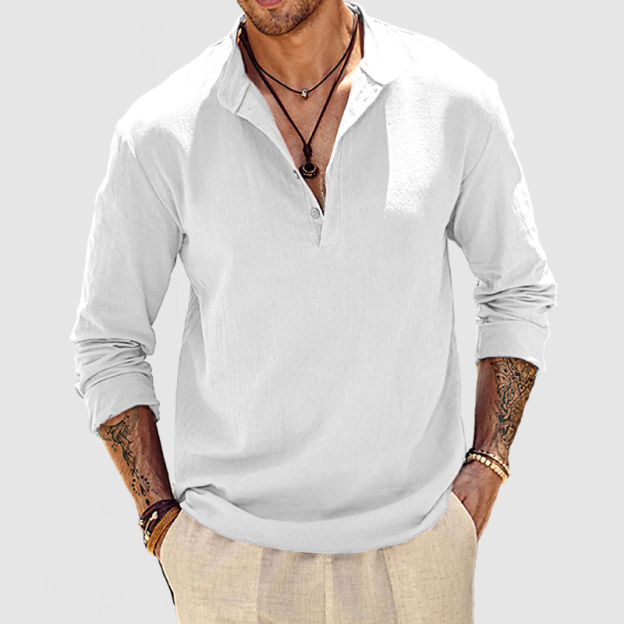 Men's Beach Daily Cotton Linen Henley Shirt