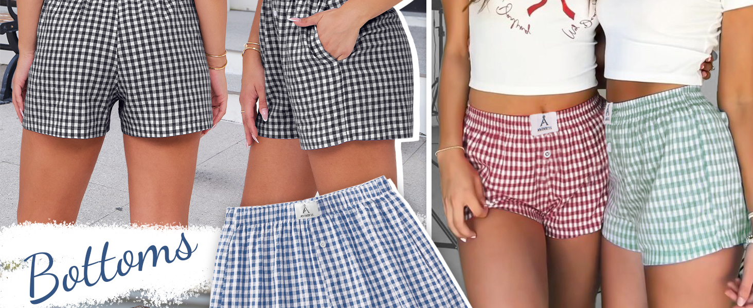 Womens Breathable Plaid Pajama Shorts 