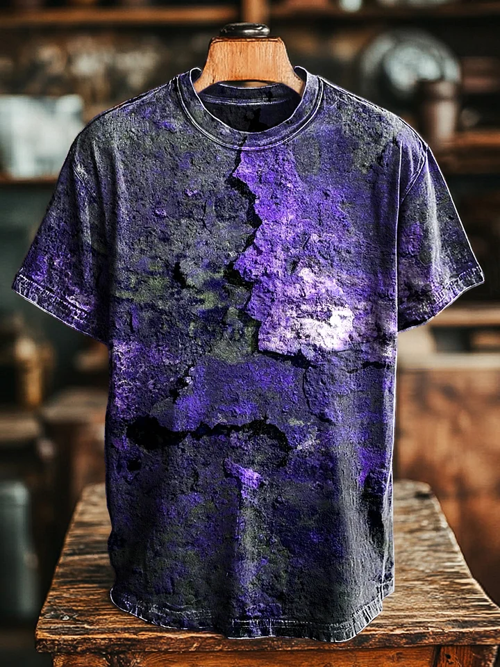 Unisex Retro Aged Rust Printed Casual Loose Short Sleeve T-Shirt