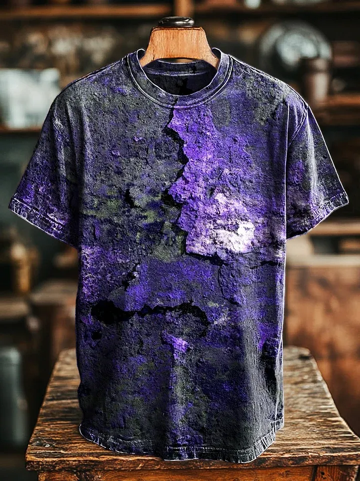 Unisex Retro Aged Rust Printed Casual Loose Short Sleeve T-Shirt