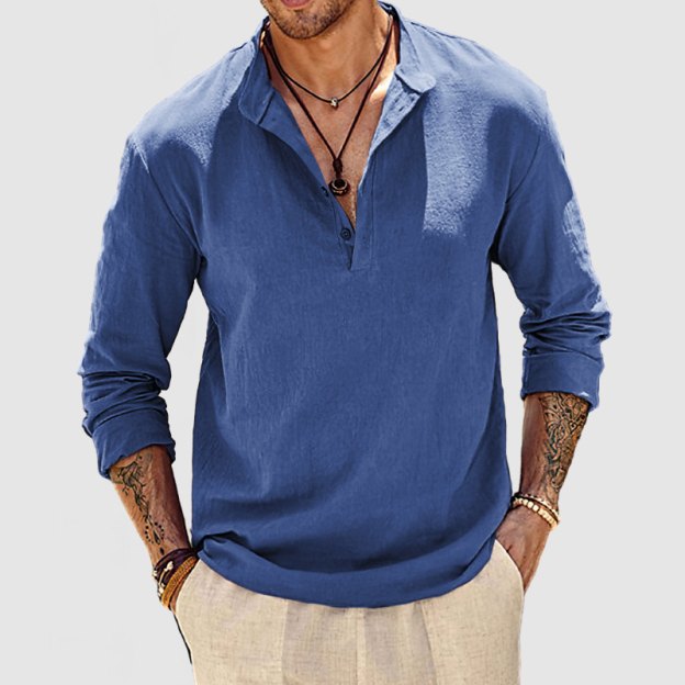 Men's Beach Daily Cotton Linen Henley Shirt