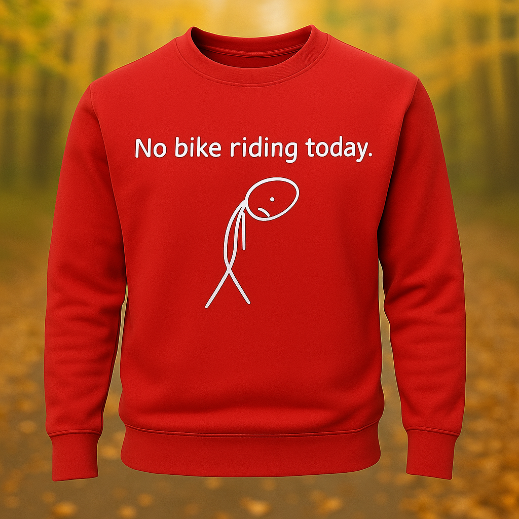 Unisex Sweatshirt – “No Bike Riding Today” Funny Original Graphic Print, Long Sleeve Casual Pullover