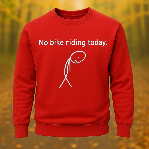 Unisex Sweatshirt – “No Bike Riding Today” Funny Original Graphic Print, Long Sleeve Casual Pullover