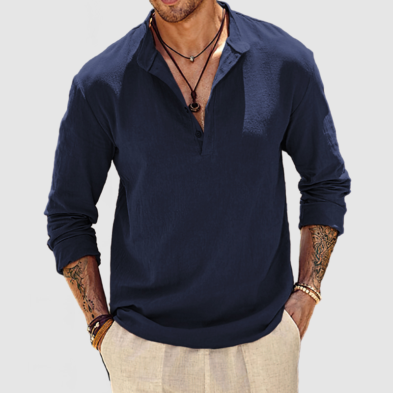 Men's Beach Daily Cotton Linen Henley Shirt