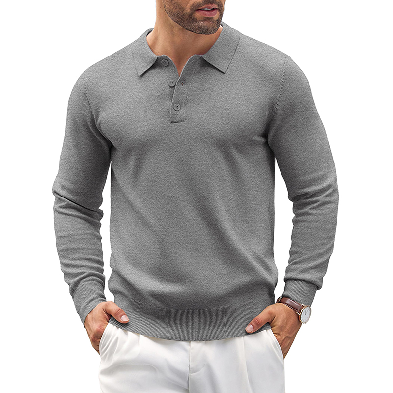 Mens Knit Casual Long Sleeve Classic Polo Shirts
