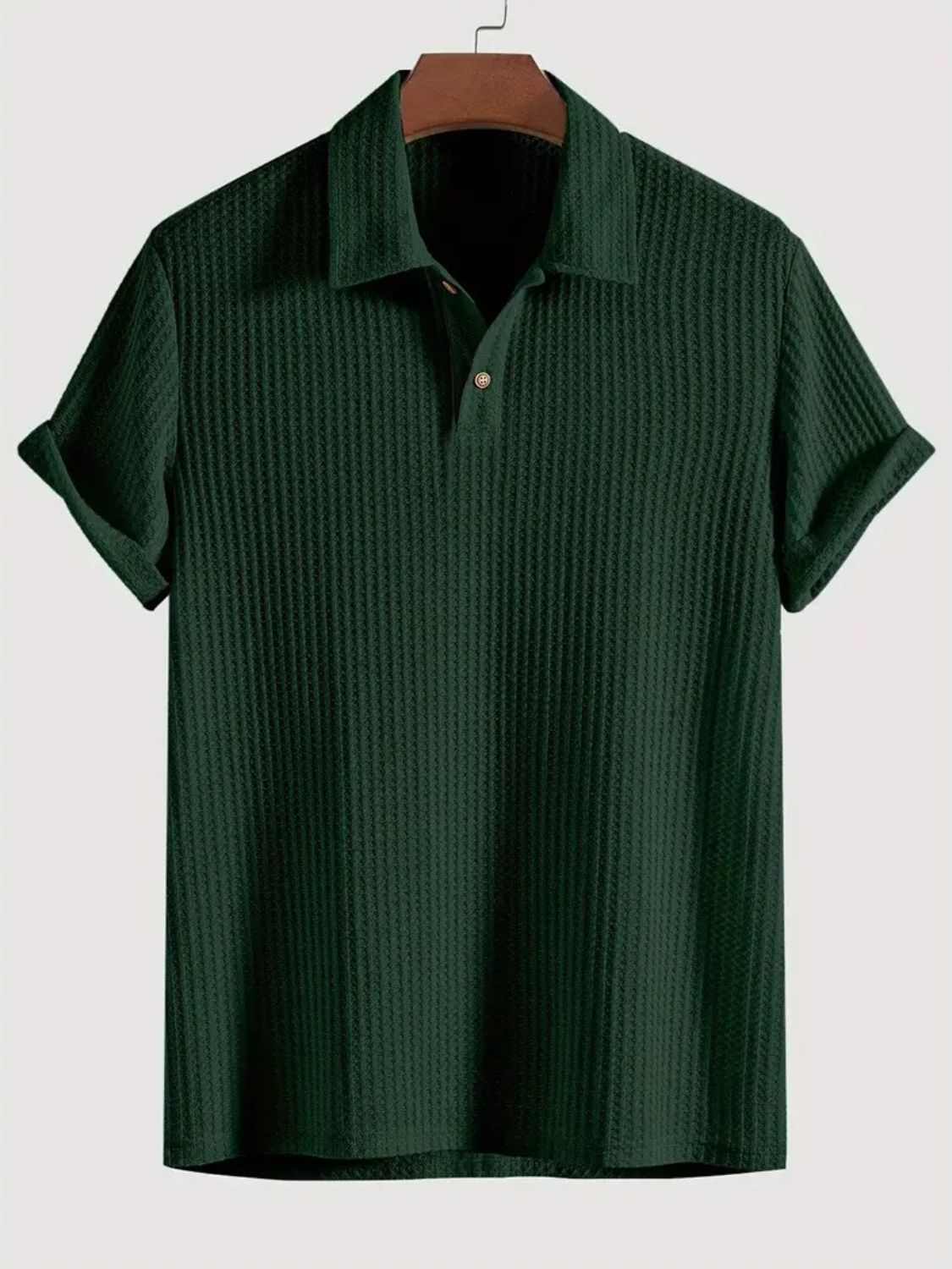 Men's Waffle-Knit Collared Neck Short Sleeve Polo
