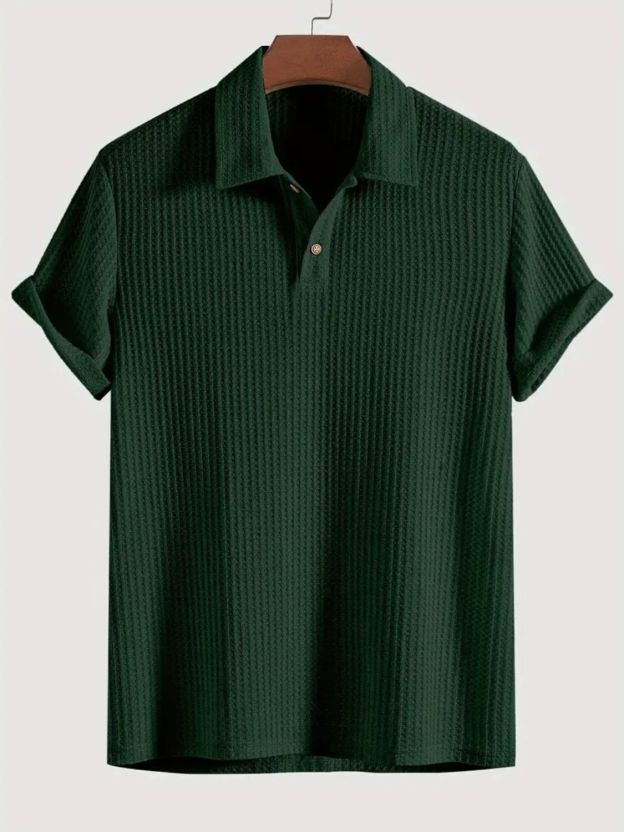 Men's Waffle-Knit Collared Neck Short Sleeve Polo
