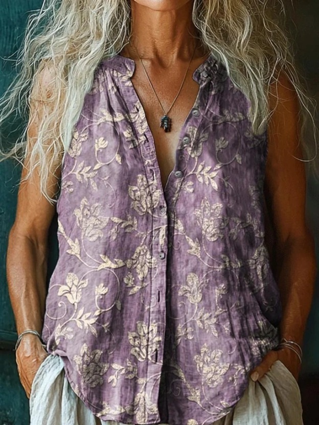 Women's Vintage Folk Art Floral Pattern Print Pocket Cotton Dress