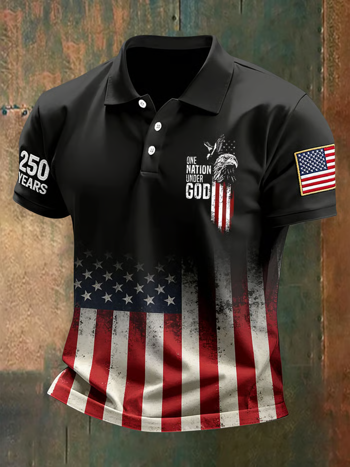 Men's Retro American 250th Anniversary Casual Short-Sleeve Polo Shirt